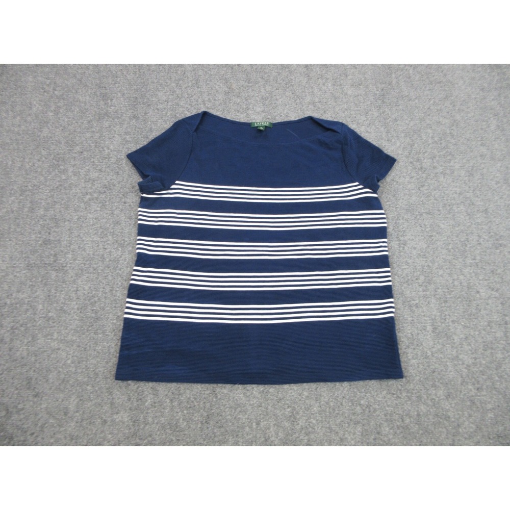 Lauren Ralph Lauren Shirt Womens XL Blue Stripe Boat Neck Short Sleeve Top